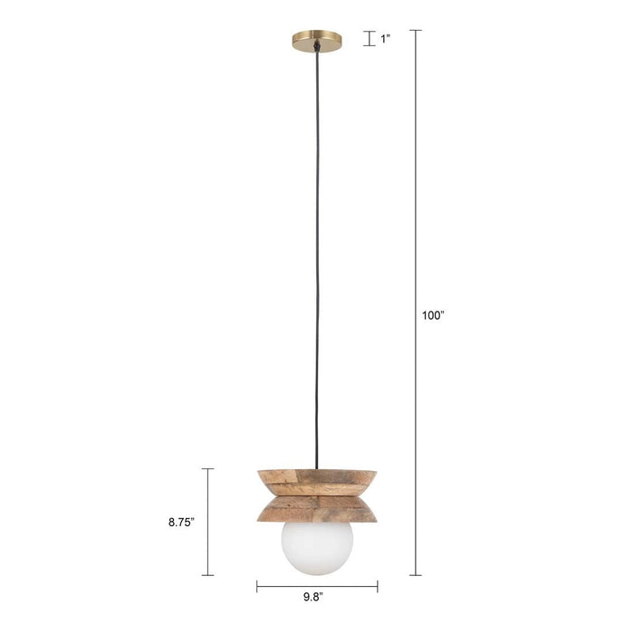 Pendant Canarm IPL2153B01NA Kali 1-Light Pendant with Natural Mango Wood & Frosted Glass Globe Canarm