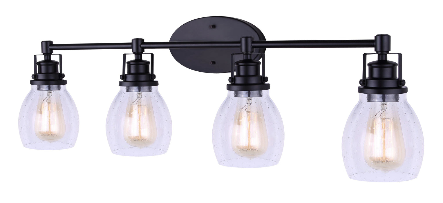 Bath Vanity Canarm IVL705A04BK Carson Black Four Light Vanity w/ Seeded Glass Canarm