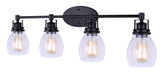Bath Vanity Canarm IVL705A04BK Carson Black Four Light Vanity w/ Seeded Glass Canarm