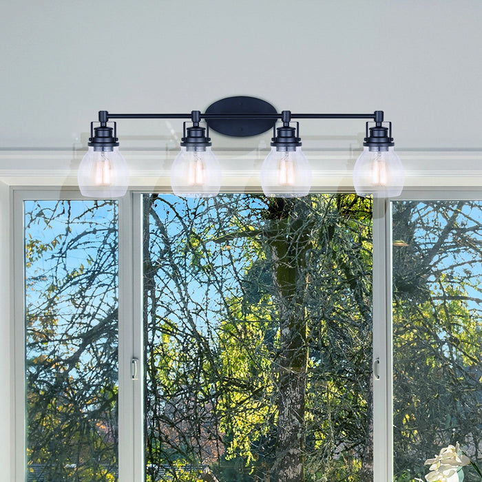 Bath Vanity Canarm IVL705A04BK Carson Black Four Light Vanity w/ Seeded Glass Canarm