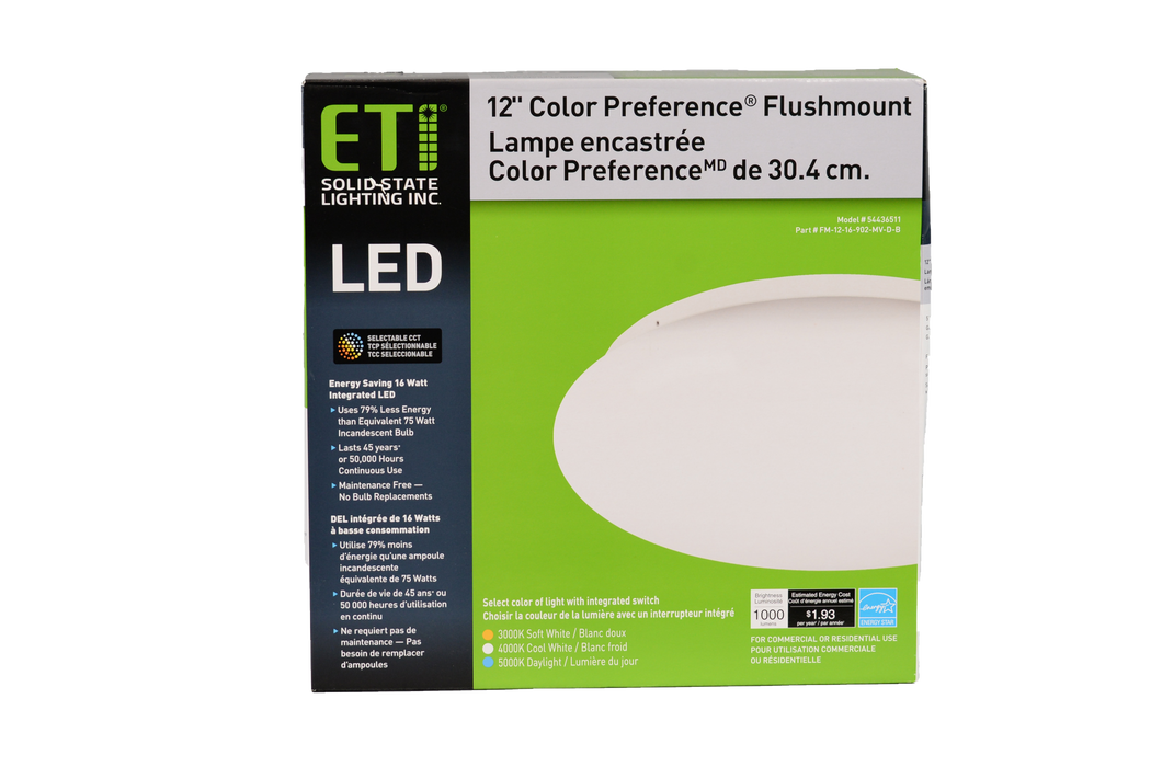 ETI 54436511 12” Color Preference Low Profile LED Dimmable Flushmount