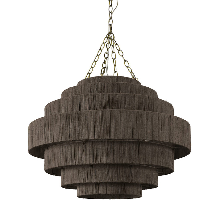 Natural fine abaca rope tightly wrapped over a powder coated metal frame. Flush  mount comes with a