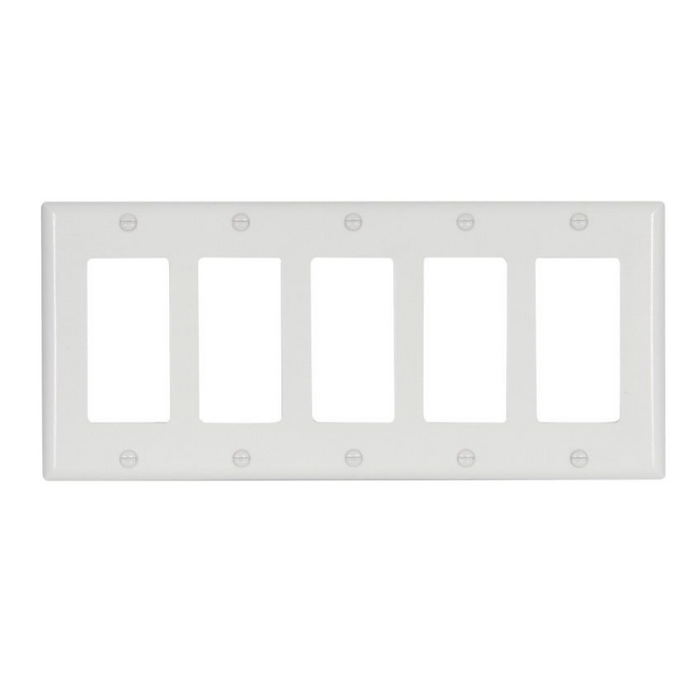 Wall Plate Cooper Eaton Wiring Device 2165W-BOX 5 Gang Decora Wall Plate - White Cooper
