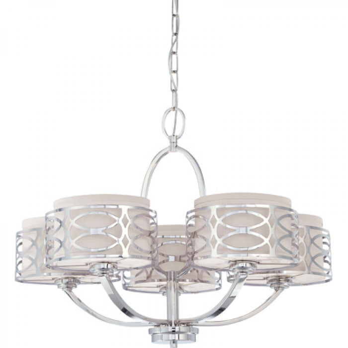 Chandelier Nuvo 60-4625 Harlow 5 Light Chandelier with Slate Gray Fabric Shades Nuvo Lighting