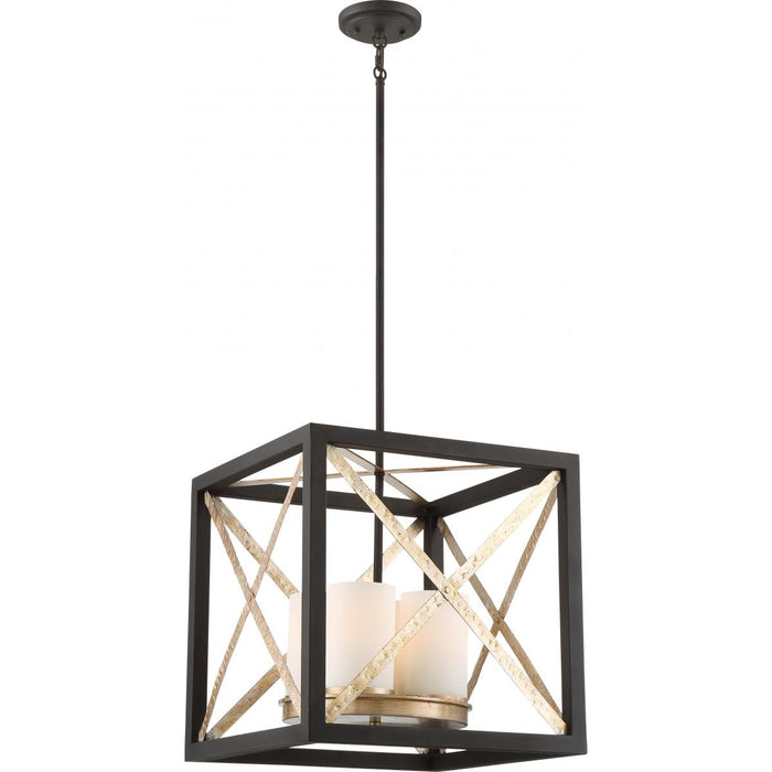 Nuvo 60-6134 Boxer 4 Light Pendant Matte Black Finish with Antique Silver Accents