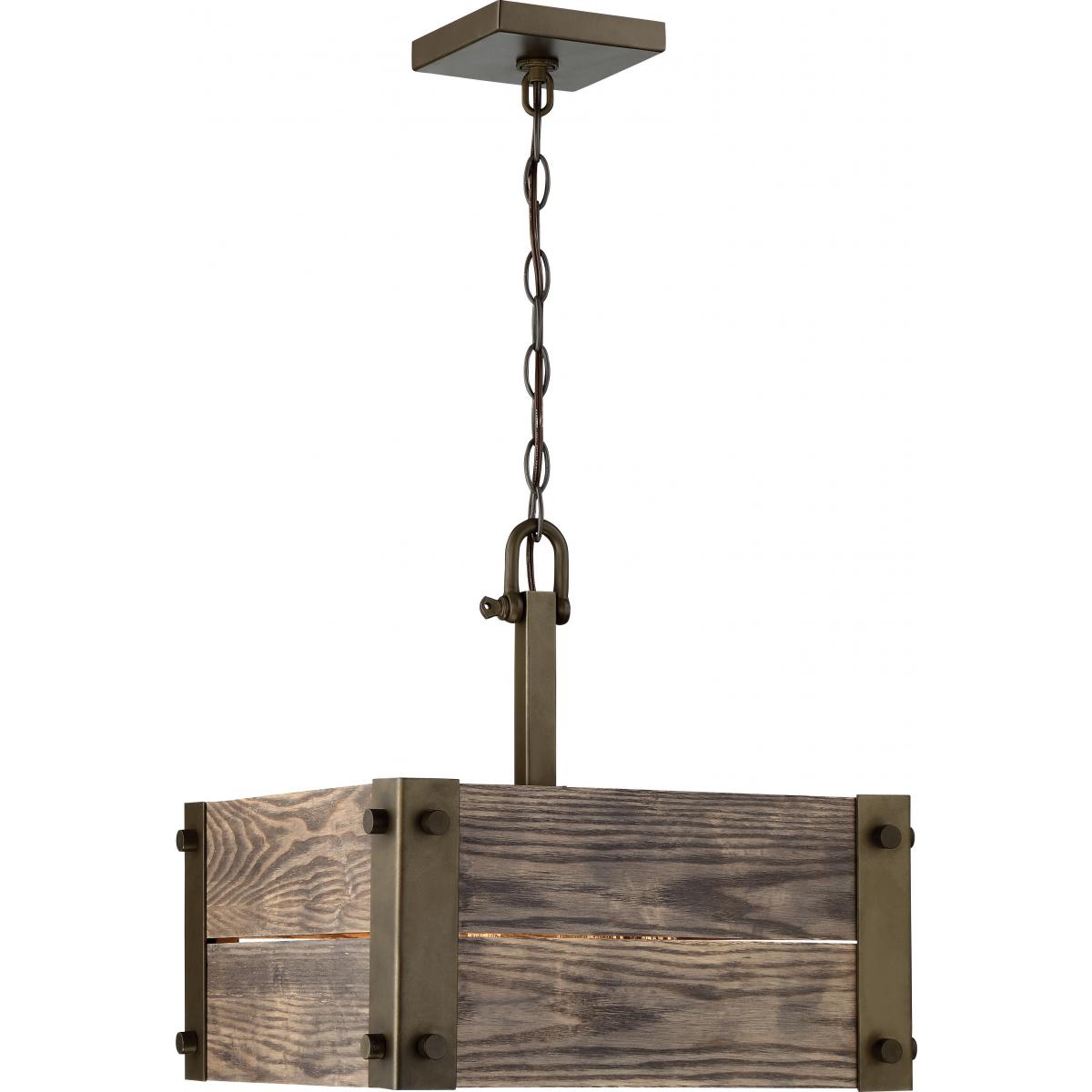 Nuvo 60-6423 Winchester 4 Light Square Pendant with Aged Wood - Bronze