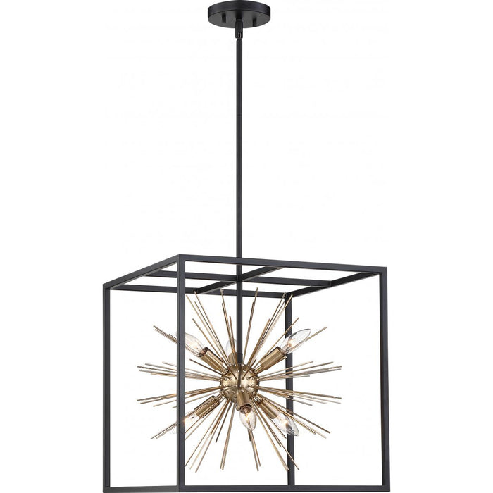 Pendant Nuvo 60-6730 Spirefly 6 Light Matte Black and Burnished Brass Pendant Nuvo Lighting