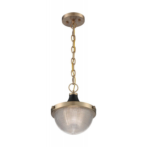 Pendant Nuvo 60-7059 Faro Small Pendant with Clear Prismatic Glass - Burnished Brass and Black Accents Nuvo Lighting