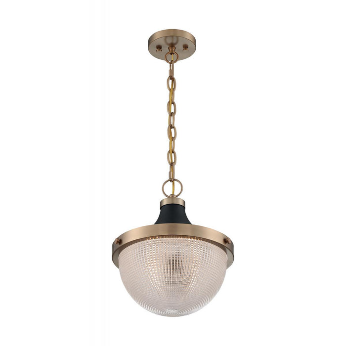 Pendant Nuvo 60-7060 Faro Large Pendant with Clear Prismatic Glass - Burnished Brass and Black Accents Nuvo Lighting