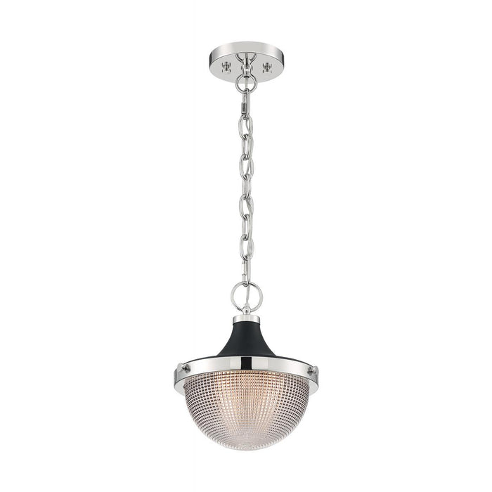 Pendant Nuvo 60-7069 Faro Small Pendant with Clear Prismatic Glass - Polished Nickel and Black Accents Nuvo Lighting