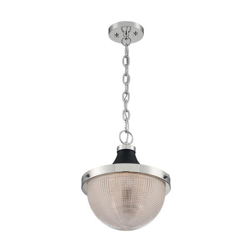 Pendant Nuvo 60-7070 Faro Large Pendant with Clear Prismatic Glass - Polished Nickel and Black Accents Nuvo Lighting