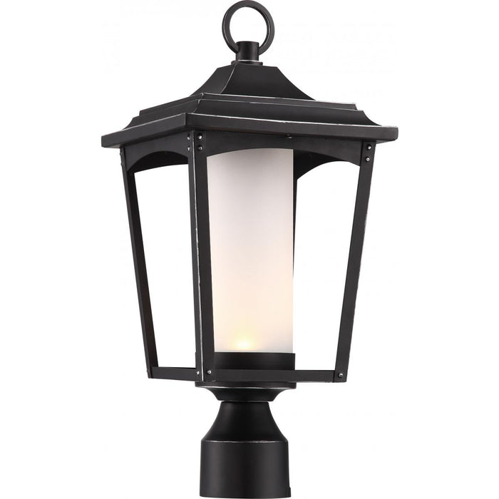 Outdoor Post Light Satco 62-825 Essex 1 Light Outdoor Post Lantern Sterling Black Etched Glass Satco