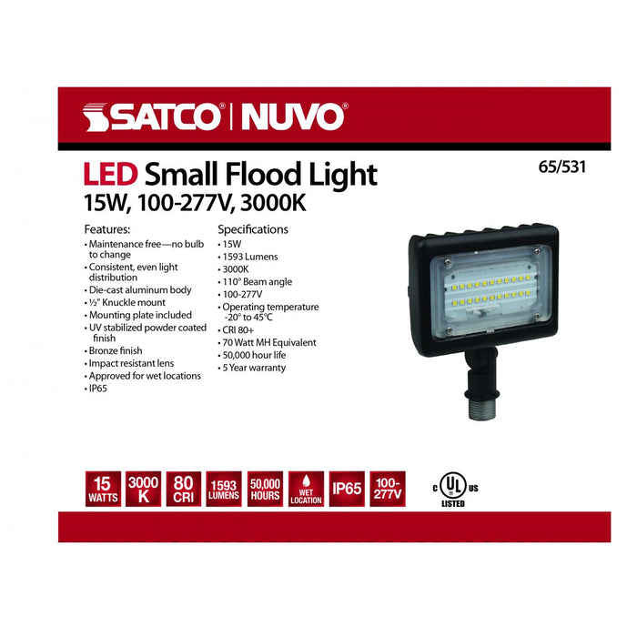 Small Area Flood Satco 65-531 LED Small Flood Light 15W 3000K Bronze 100-277V Satco
