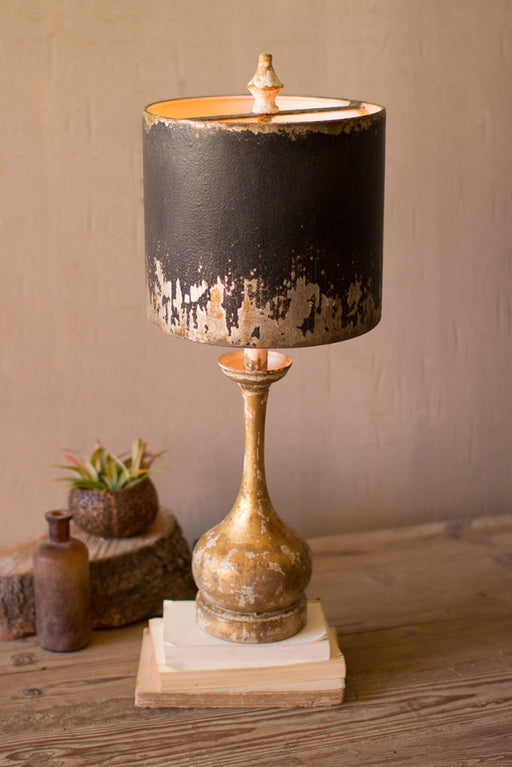 Table Lamp Kalalou CCG1573 Distressed Black and Gold Wood and Metal Farmhouse Table Lamp Kalalou