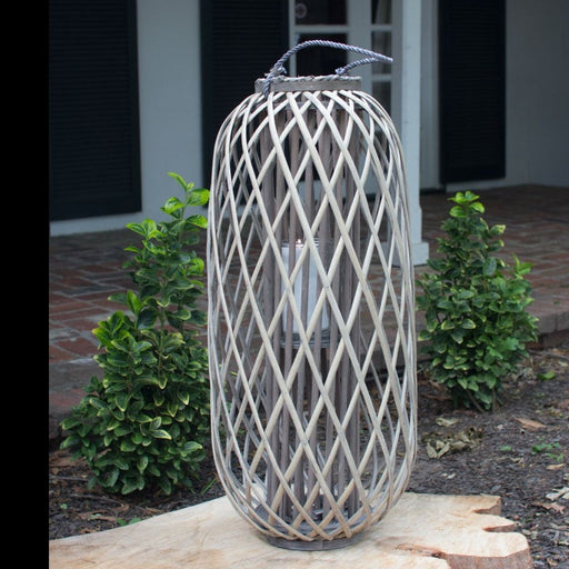 Candle Lantern Kalalou CLUX1003 40 Inch Tall Grey Willow Lantern With Glass Candle Insert Kalalou