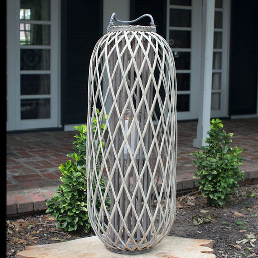 Candle Lantern Kalalou CLUX1005 32 Inch Tall Grey Willow Lantern With Glass Candle Insert Kalalou