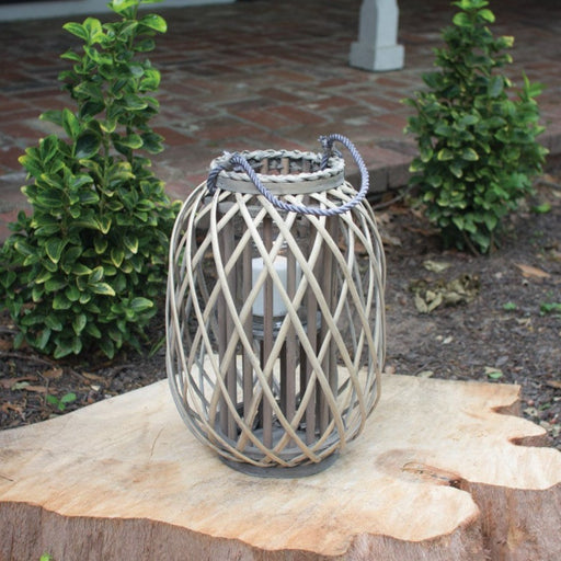 Candle Lantern Kalalou CLUX1008 16 Inch Tall Grey Willow Lantern With Glass Candle Insert Kalalou