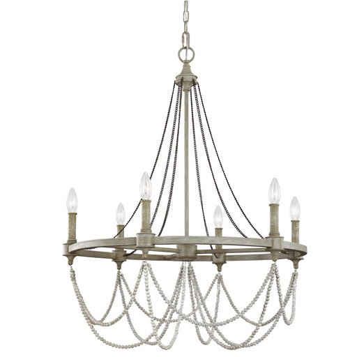 Chandelier Feiss Beverly French Washed Oak Six Light 28" Chandelier Feiss