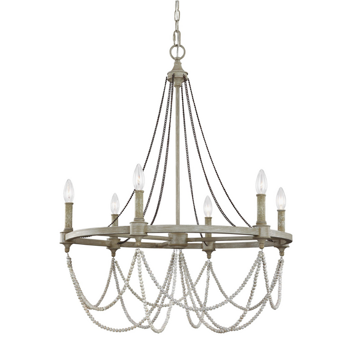 Chandelier Feiss Beverly French Washed Oak Six Light 28" Chandelier Feiss