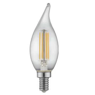 TCP FF11D2522KE12C Flame Tip LED Filament Candelabra Bulb 3W 22K Dimmable Clear
