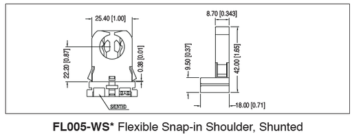 Socket Adapter Etlin Daniels FL005-WS Low Profile T8/T12 Fluorescent Socket Lampholder Flexible Snap-in Shoulder, Shunted Etlin Daniel
