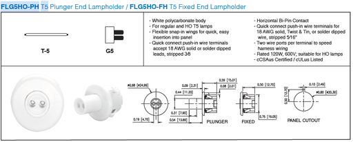 Lampholder Etlin-Daniels FLG5HO-PH T5 Plunger End Lampholder / FLG5HO-FH Fixed End T5 Fluorescent Socket Bi-Pin Lampholders Etlin-Daniels