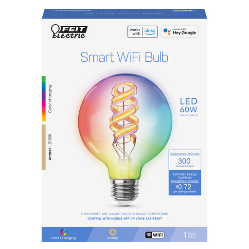LED Light Bulbs Feit G3060/RGBW/FIL/AG G30 Spiral Filament Alexa Google Decorative Smart Bulb Feit Electric