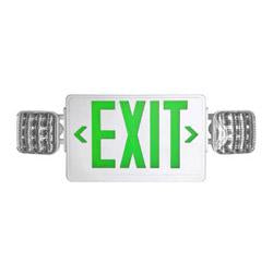 Exit Emergency Combo LEDCXTEU1GW LED Combo Emergency Exit White Plastic With Green Letters LightStoreUSA