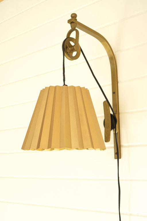 Wall Sconce Kalalou NNL2733 Antique Brass Pulley Sconce with Pleated Brass Shade Kalalou