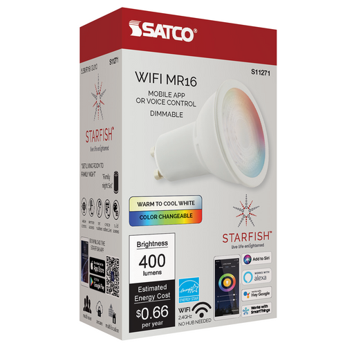 LED MR16 Satco S11271 Wi-Fi 5.5W LED MR16-GU10 RGB and Tunable White Lamp Satco
