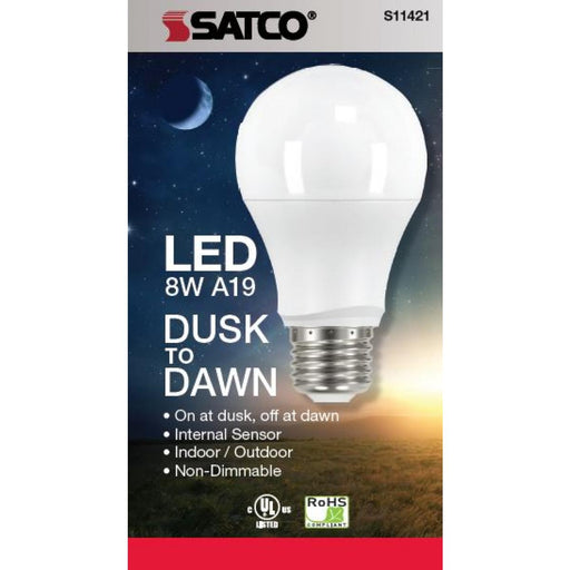 LED A Lamp Satco S11427 8A19/DUSK/DAWN/LED/50K  8 Watt A19 LED Dusk to Dawn Bulb 5000K Satco