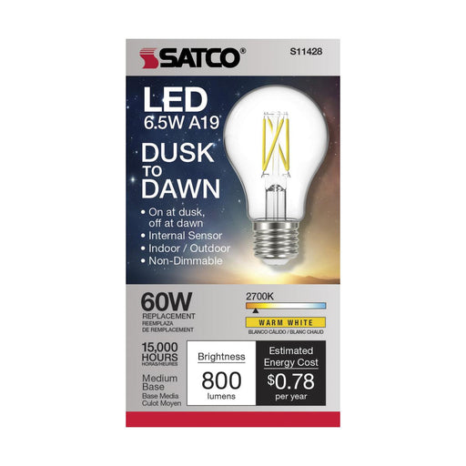LED A Lamp Satco S11428 S11428 6.5 Watt LED Filament Style Dusk to Dawn Bulb 2700K Satco