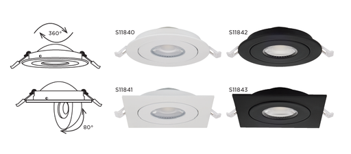 LED Recessed Downlight Satco S11841 9WLED/GBL/4/CCT/SQ/WH  4 Inch Square Gimbal LED Downlight 9 Watt CCT Selectable Satco