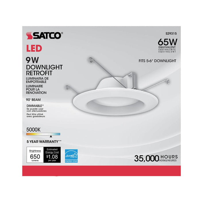 LED Recessed Downlight Satco S29315 9WLED/RDL/5-6/50K/120V 9W 6" LED Retrofit Downlight 120V 5000K Satco