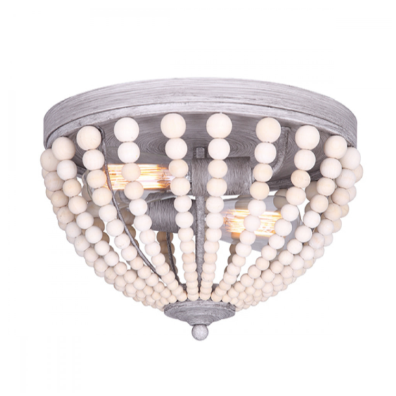 Flush Mount Chandeliers Canarm IFM564B13BGY Vesta Brushed Gray Flush Mount Fixture with Wood Beads Canarm