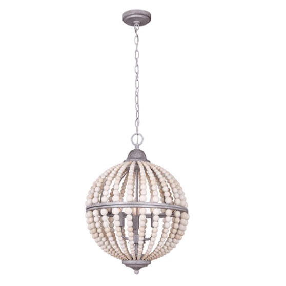 Canarm ICH564B03BGY15 Vesta 3-Light Brushed Gray Chandelier With Wood Beads