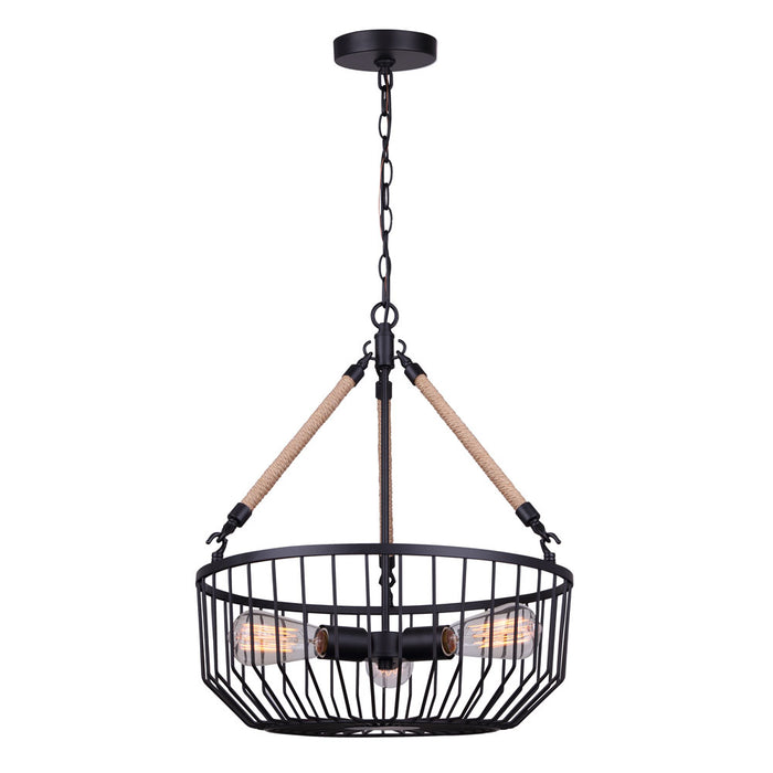 Canarm ICH1061A03BK Theo Matte Black and Braided Rope Chandelier