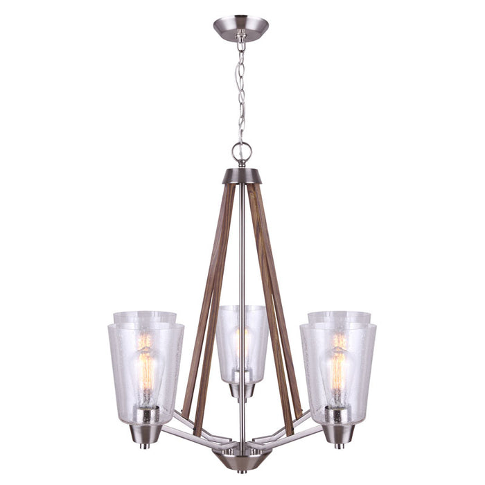 Canarm ICH742A05BNW Dex Chandelier in Brushed Nickel and Wood