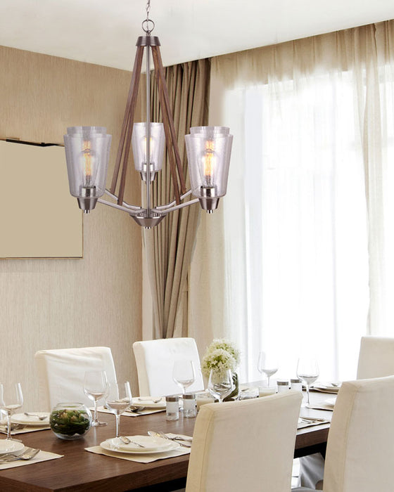 Canarm ICH742A05BNW Dex Chandelier in Brushed Nickel and Wood
